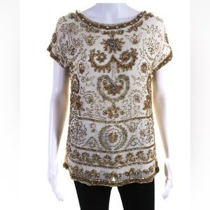 ANTIK BATIK Anthropologie *Candor* silk sequin beaded embellished blouse XS 36